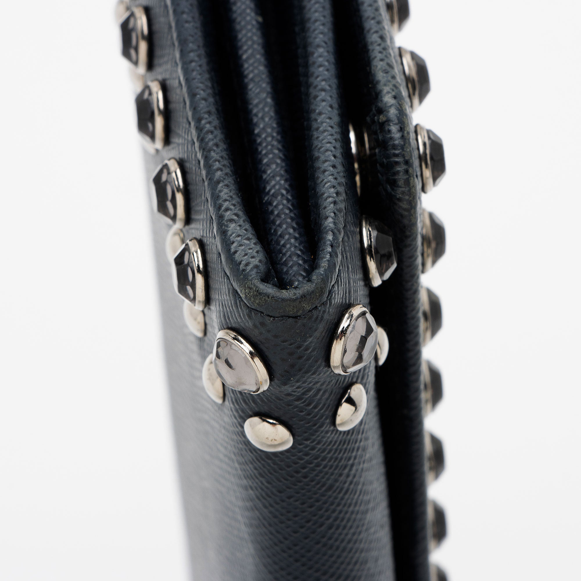 Prada Saffiano Studded Crystal Continental Wallet
