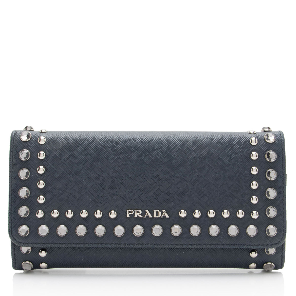 Prada Saffiano Studded Crystal Continental Wallet