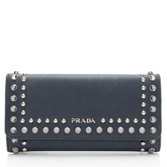 Prada Saffiano Studded Crystal Continental Wallet