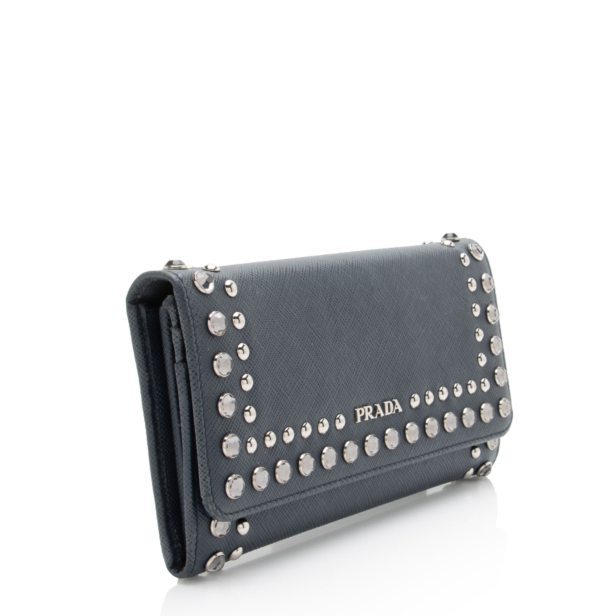 Prada Saffiano Studded Crystal Continental Wallet