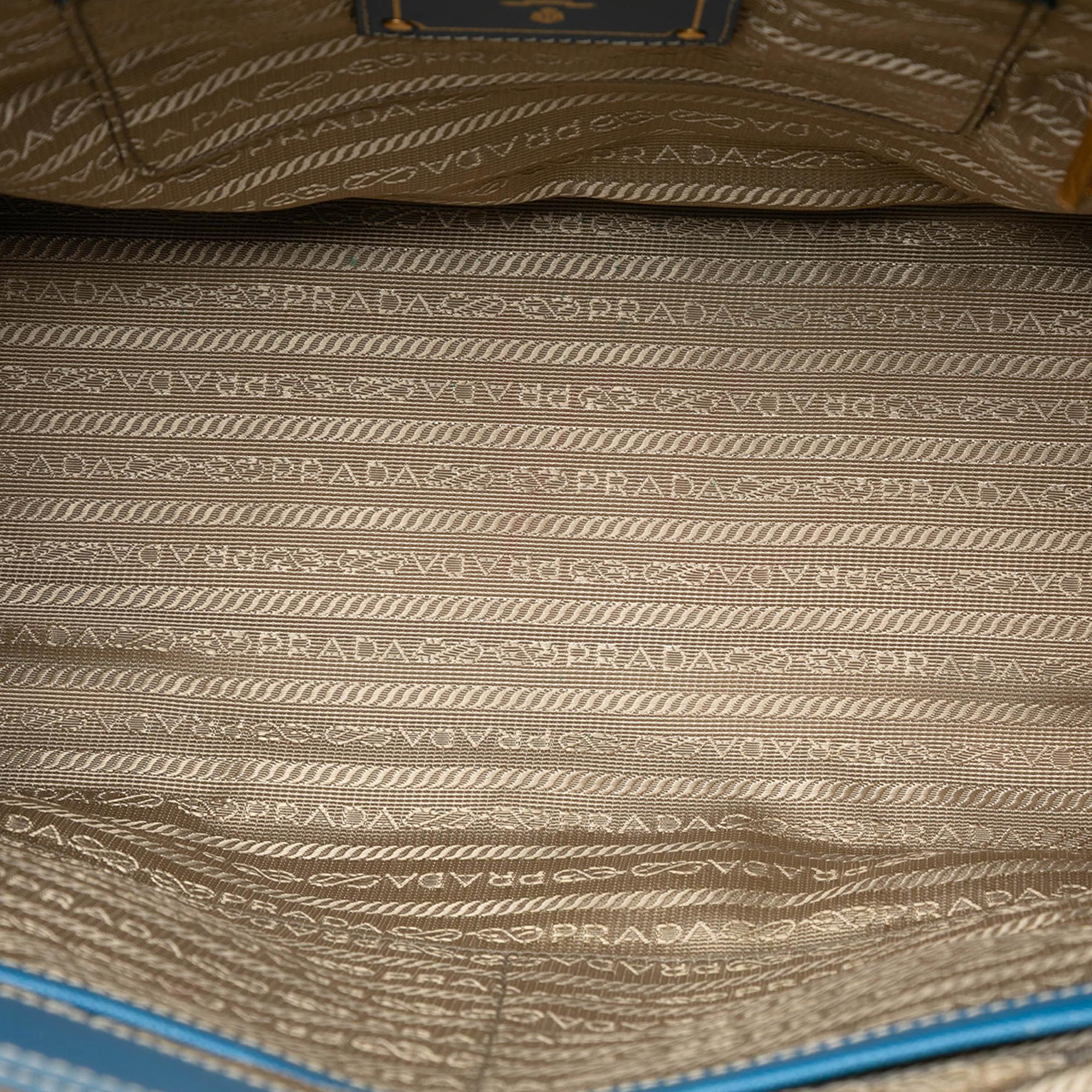 Prada Saffiano Trimmed Canvas Canapa Logo Double Zip Satchel
