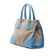Prada Saffiano Trimmed Canvas Canapa Logo Double Zip Satchel