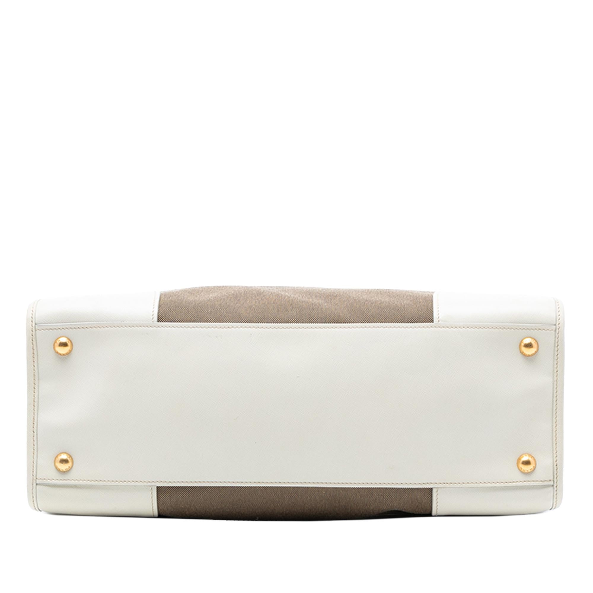 Prada Saffiano Trimmed Canvas Canapa Logo Double Zip Satchel