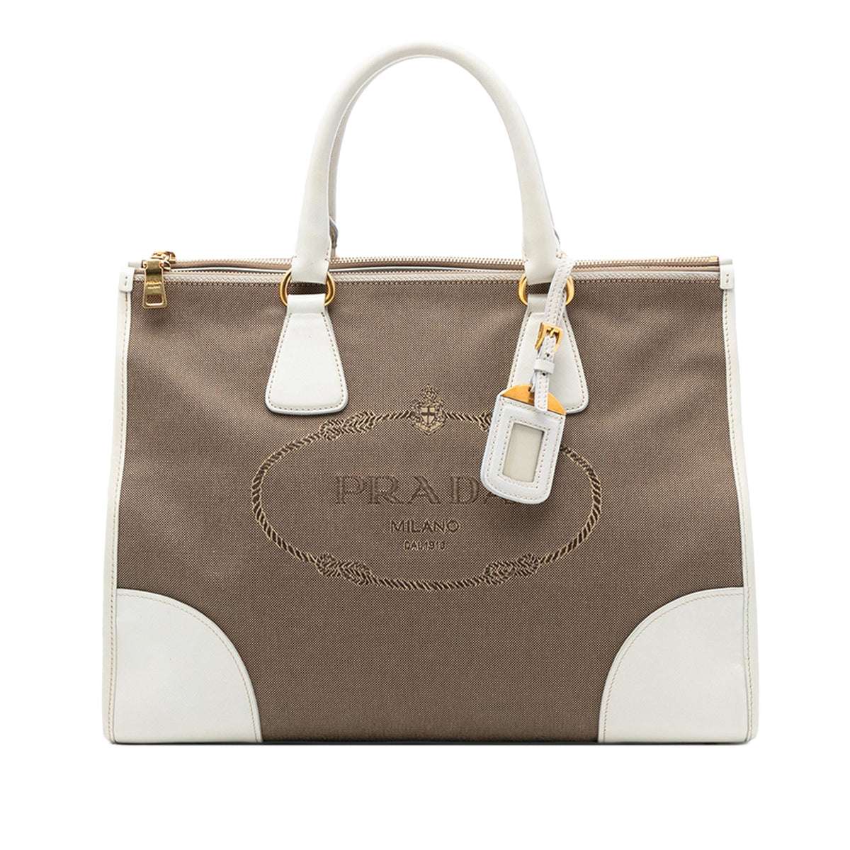 Prada Saffiano Trimmed Canvas Canapa Logo Double Zip Satchel