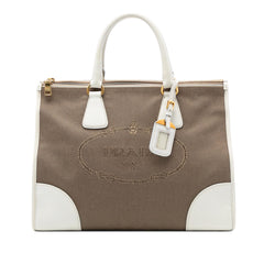 Prada Saffiano Trimmed Canvas Canapa Logo Double Zip Satchel