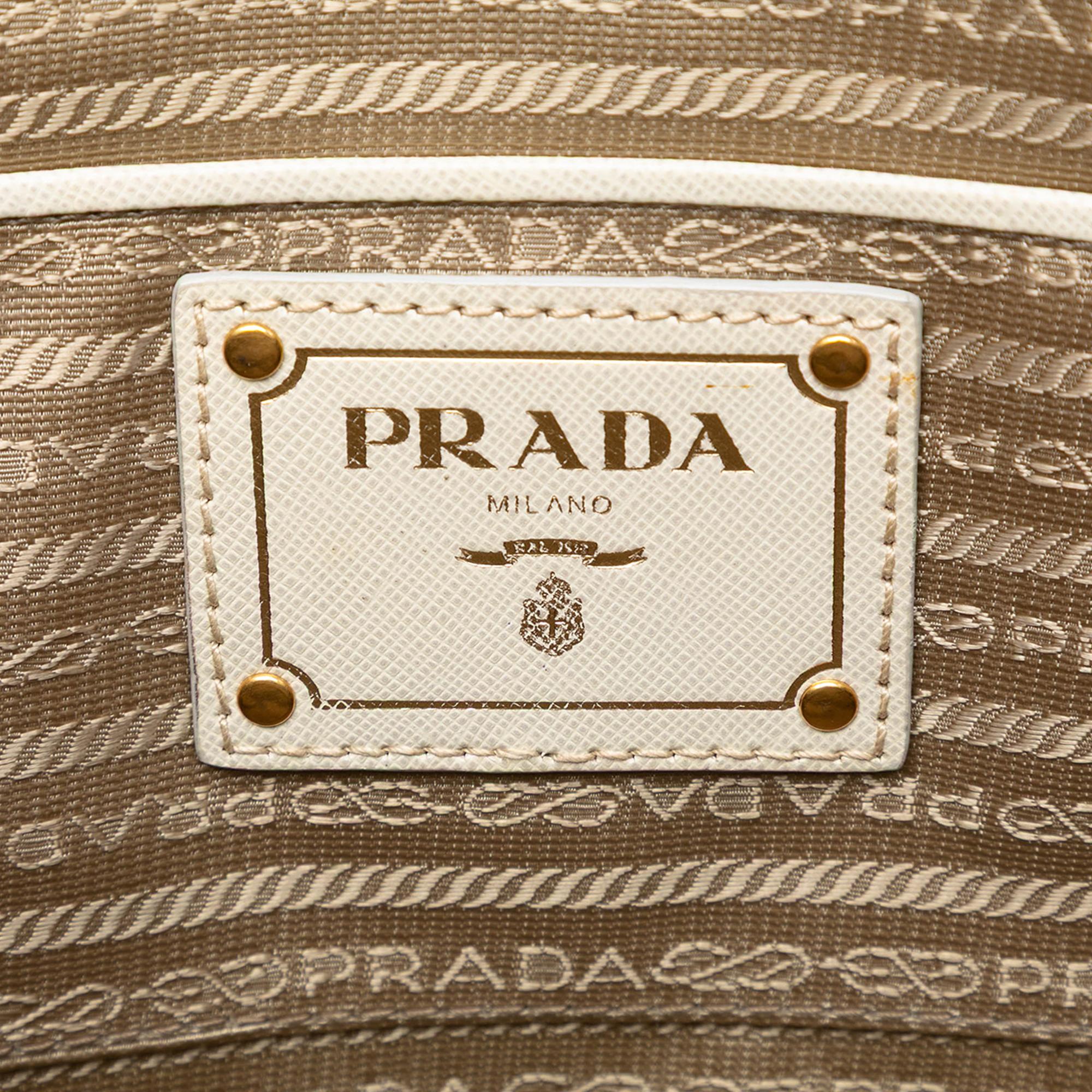 Prada Saffiano Trimmed Canvas Canapa Logo Double Zip Satchel