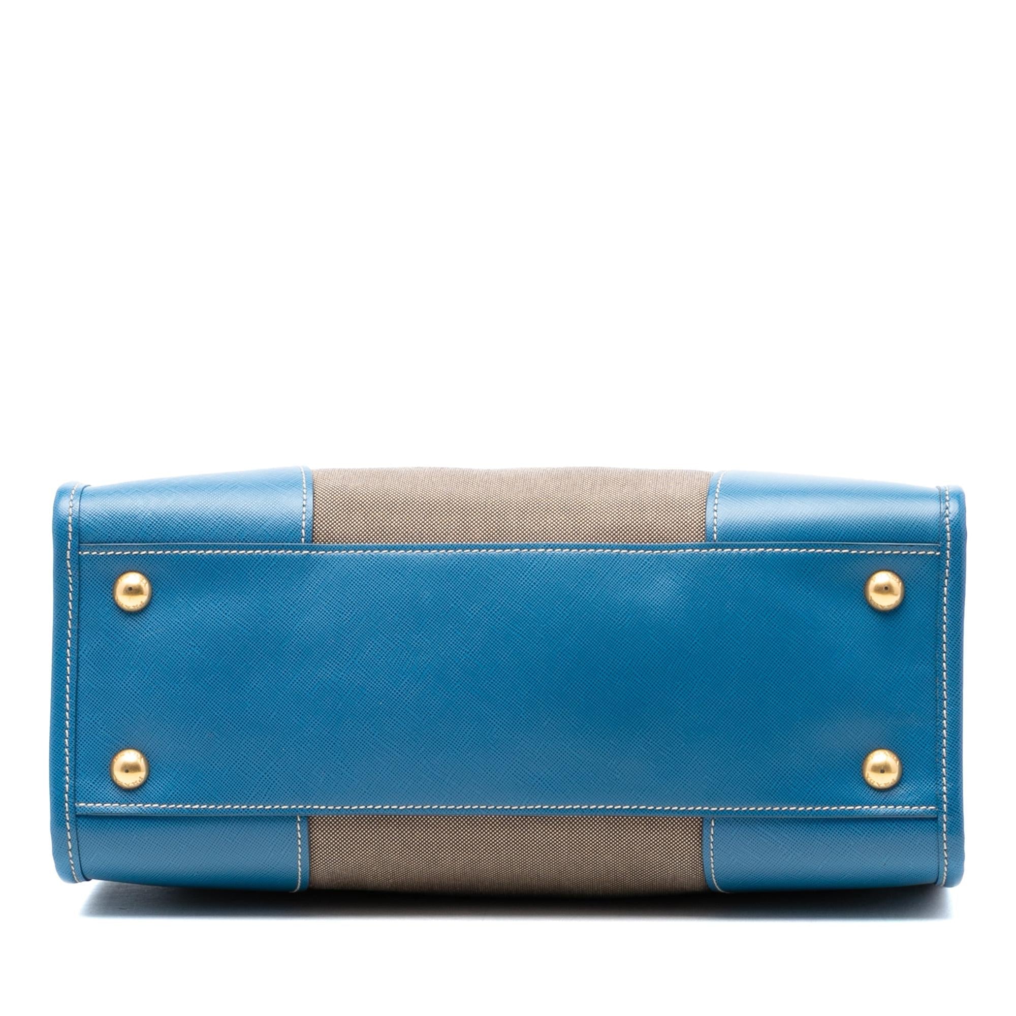 Prada Saffiano Trimmed Canvas Canapa Logo Double Zip Satchel