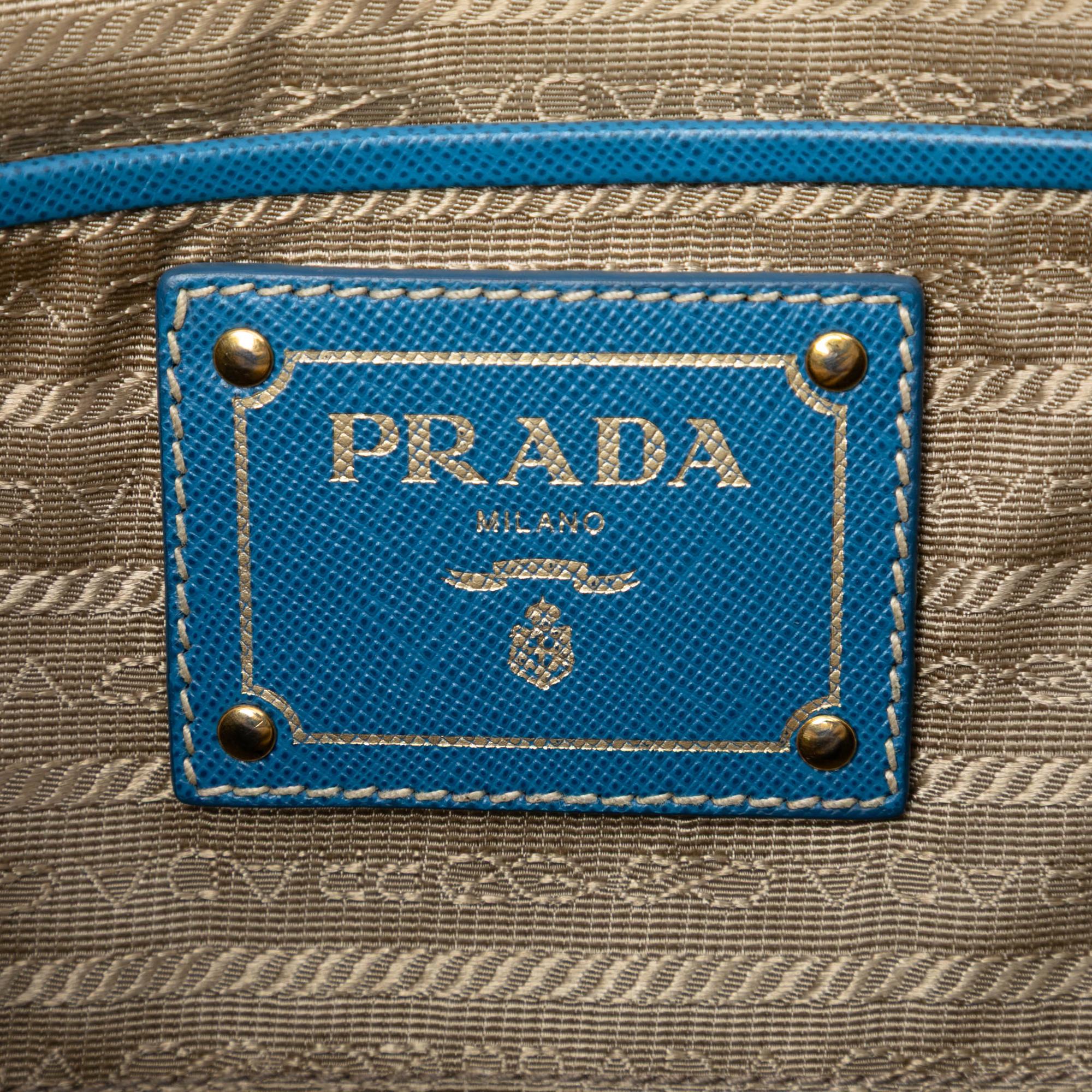 Prada Saffiano Trimmed Canvas Canapa Logo Double Zip Satchel