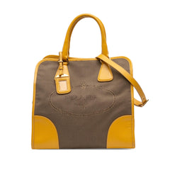 Prada Saffiano Trimmed Canvas Canapa Logo Satchel