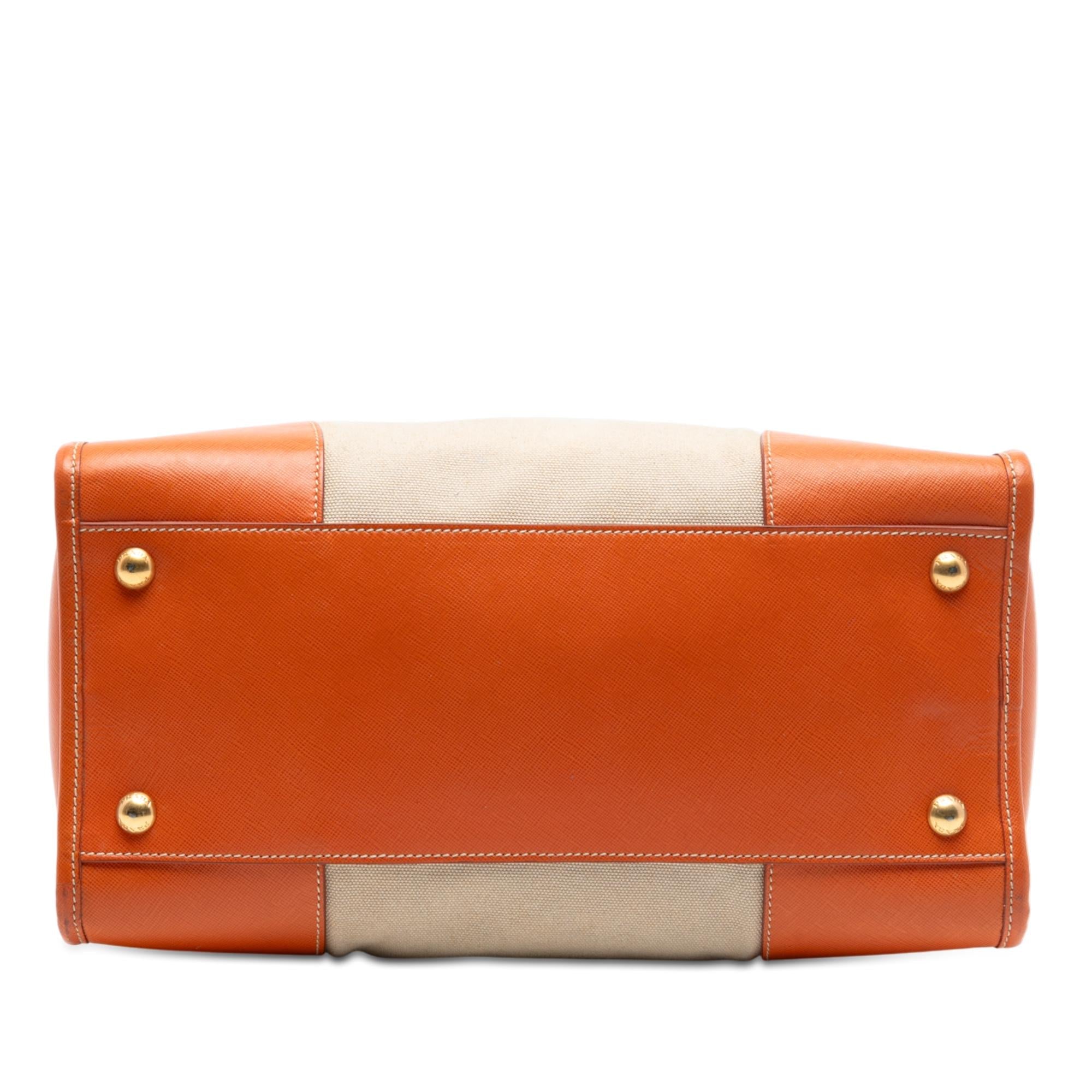Prada Saffiano Trimmed Canvas Canapa Satchel