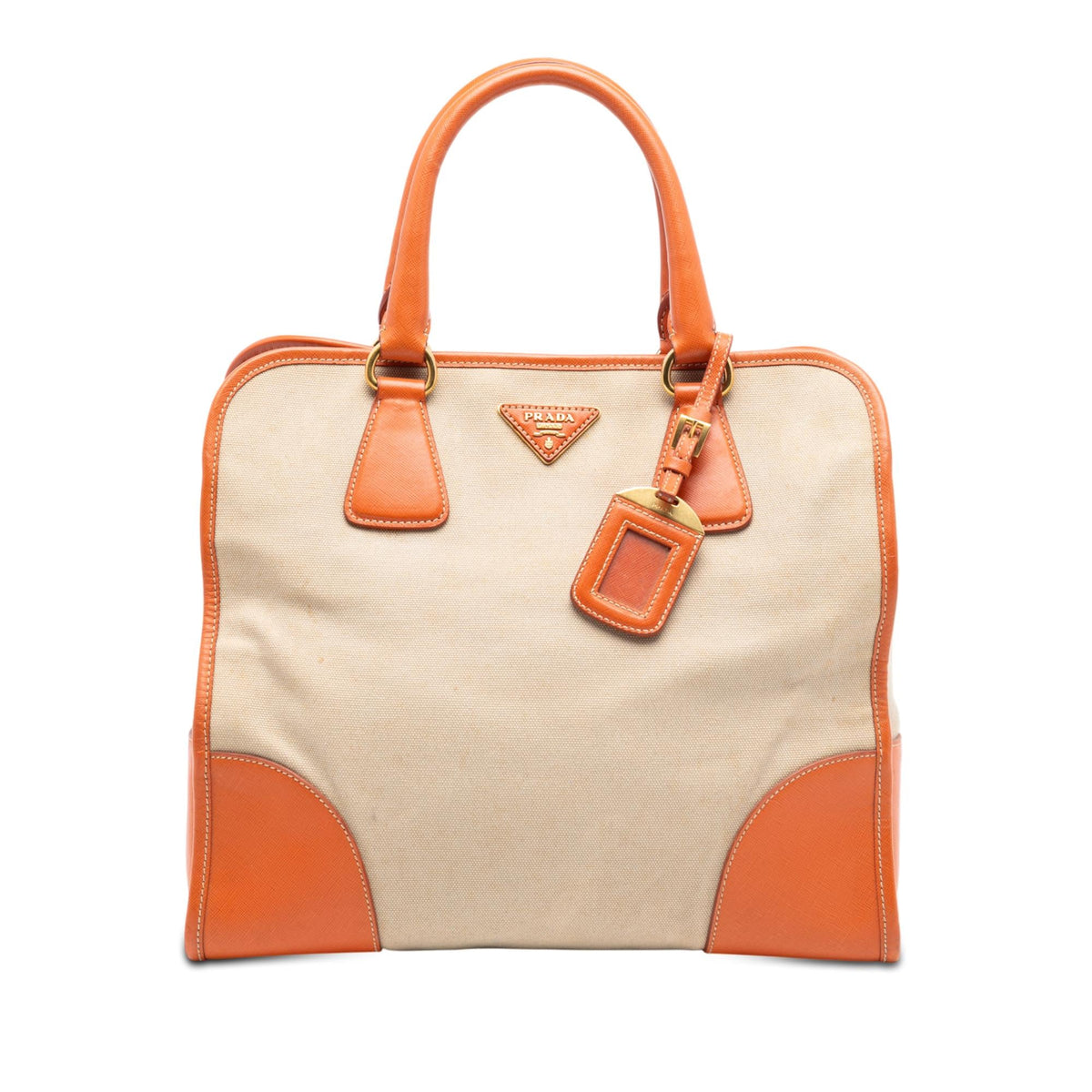 Prada Saffiano Trimmed Canvas Canapa Satchel