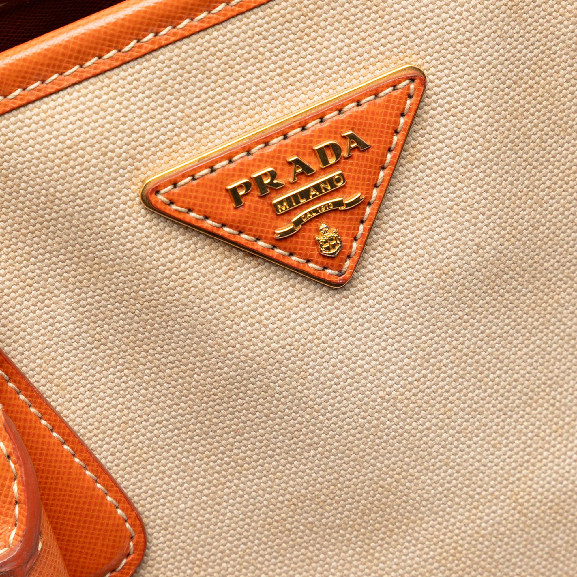 Prada Saffiano Trimmed Canvas Canapa Satchel
