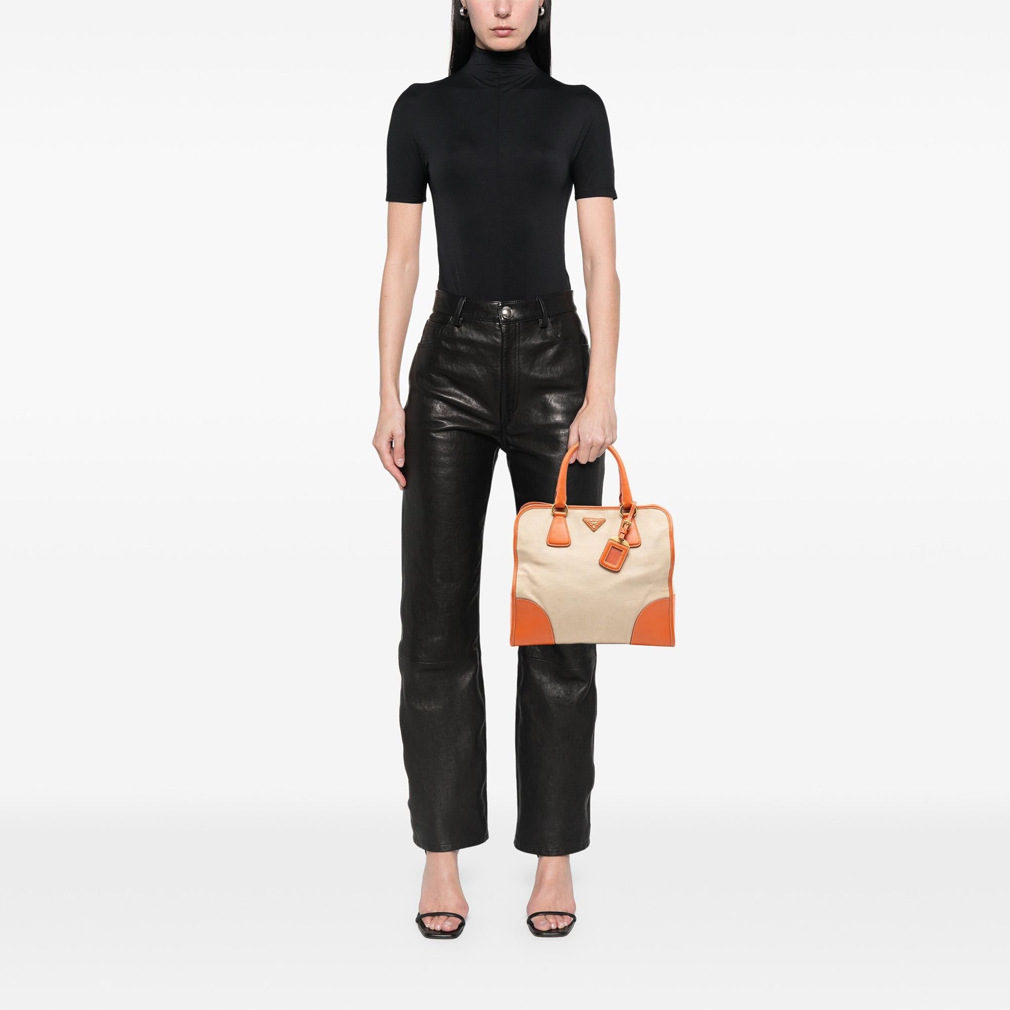 Prada Saffiano Trimmed Canvas Canapa Satchel
