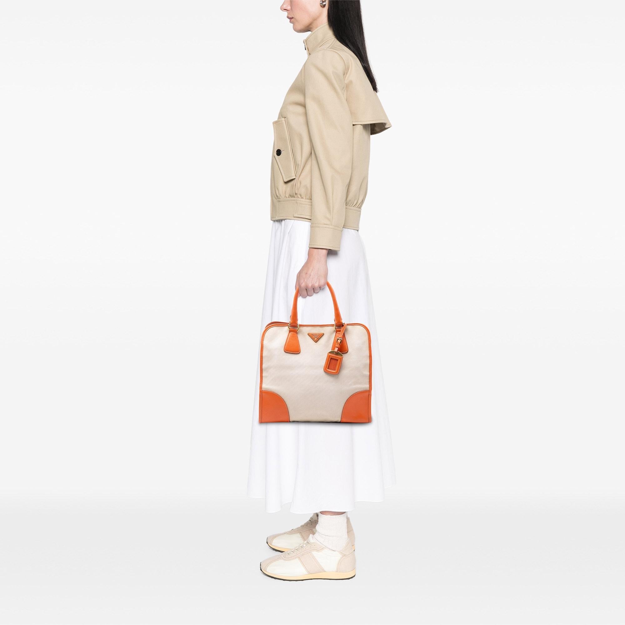 Prada Saffiano Trimmed Canvas Canapa Satchel