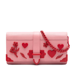 Prada Saffiano Trimmed City Calf Cahier Heart and Flower Wallet on Chain