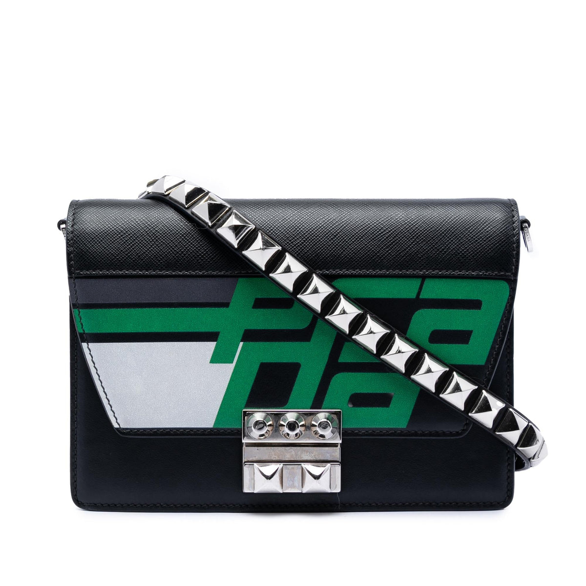 Prada Saffiano Trimmed City Calf Racing Logo Elektra Crossbody