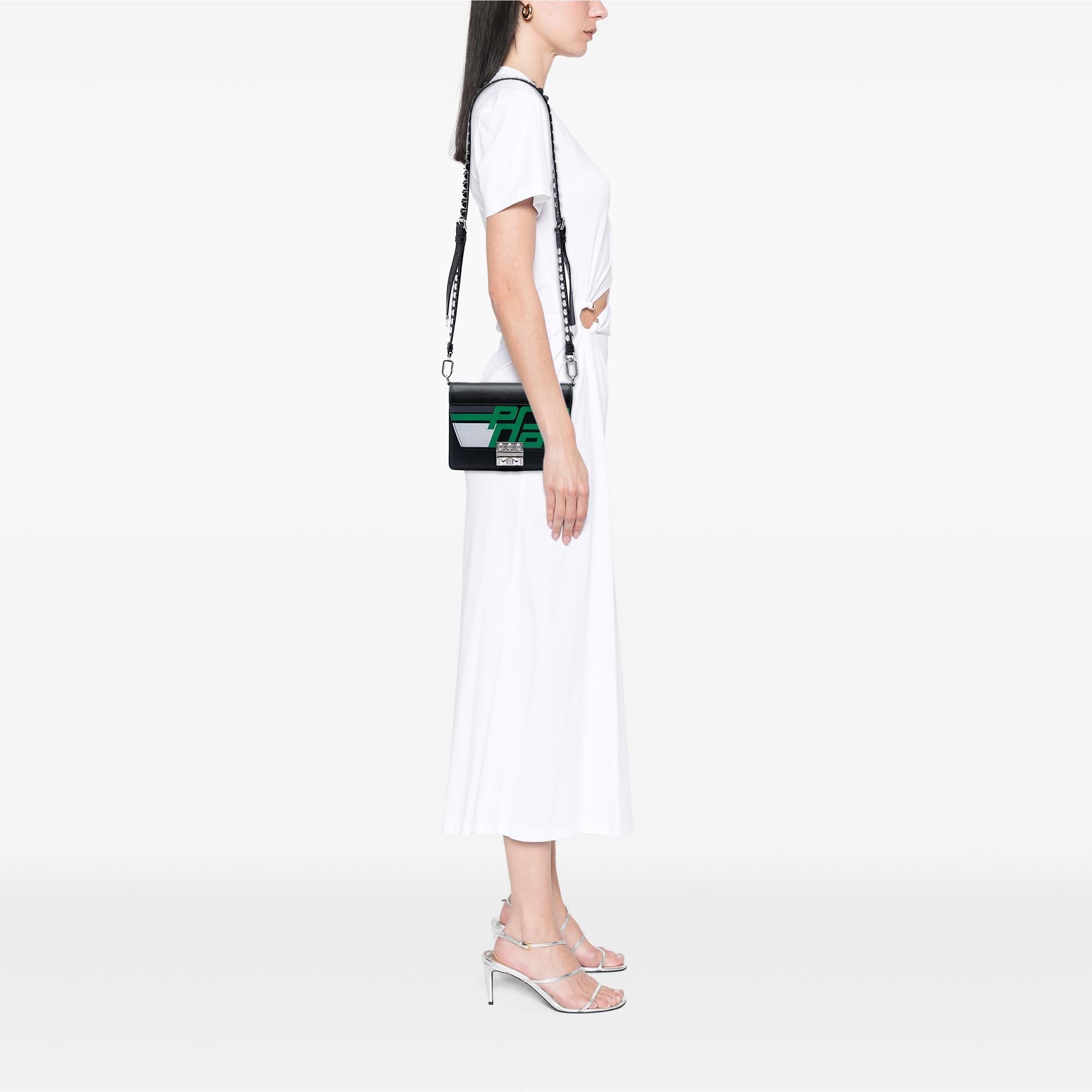 Prada Saffiano Trimmed City Calf Racing Logo Elektra Crossbody