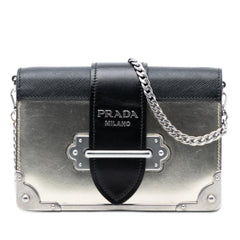 Prada Saffiano Trimmed Metallic Vitello Cahier Bag