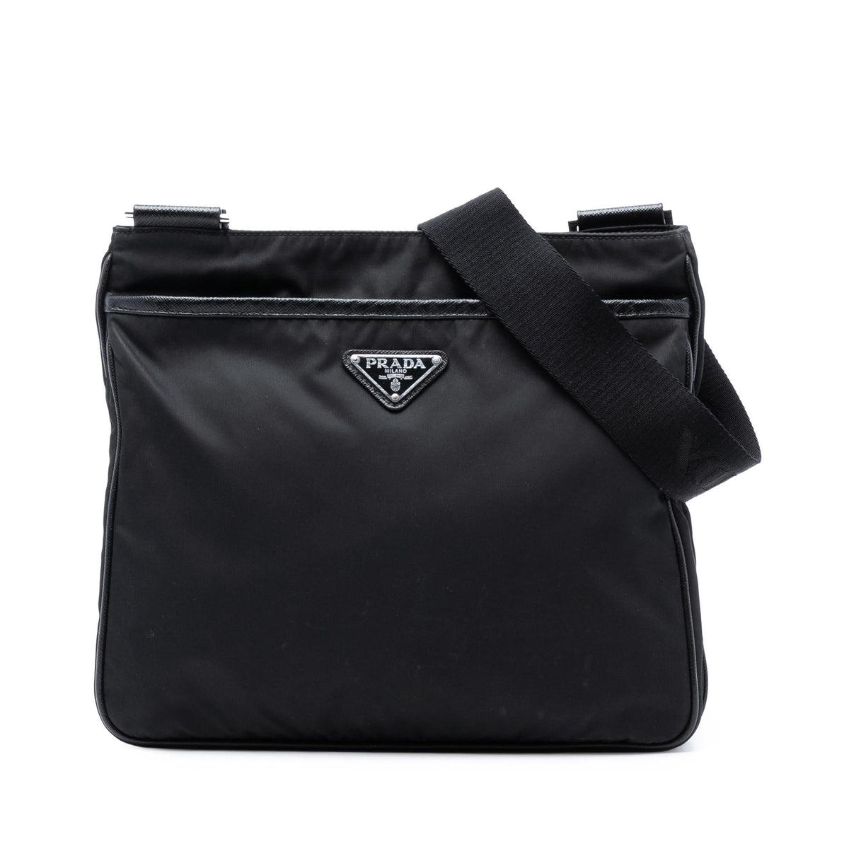 Prada Saffiano Trimmed Re Nylon Zip Top Crossbody