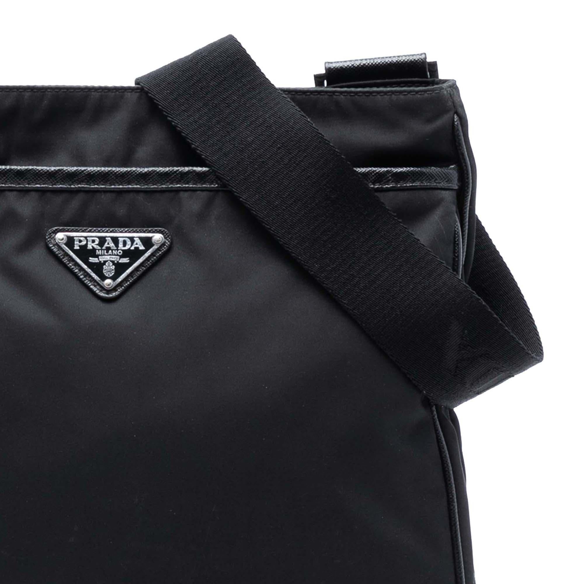 Prada Saffiano Trimmed Re Nylon Zip Top Crossbody