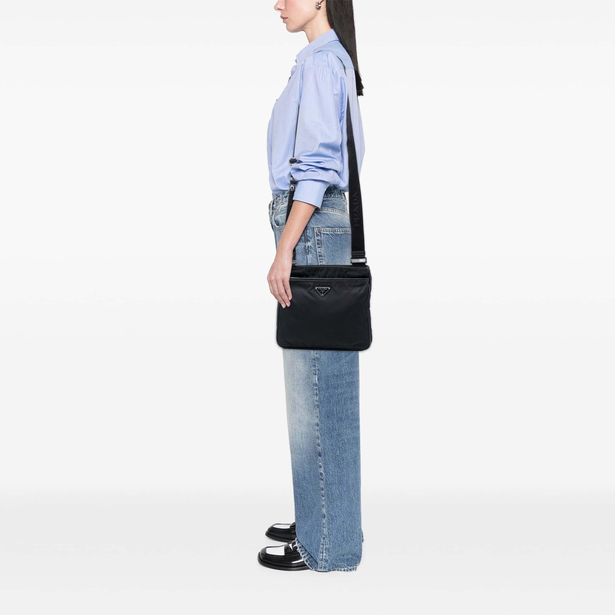 Prada Saffiano Trimmed Re Nylon Zip Top Crossbody