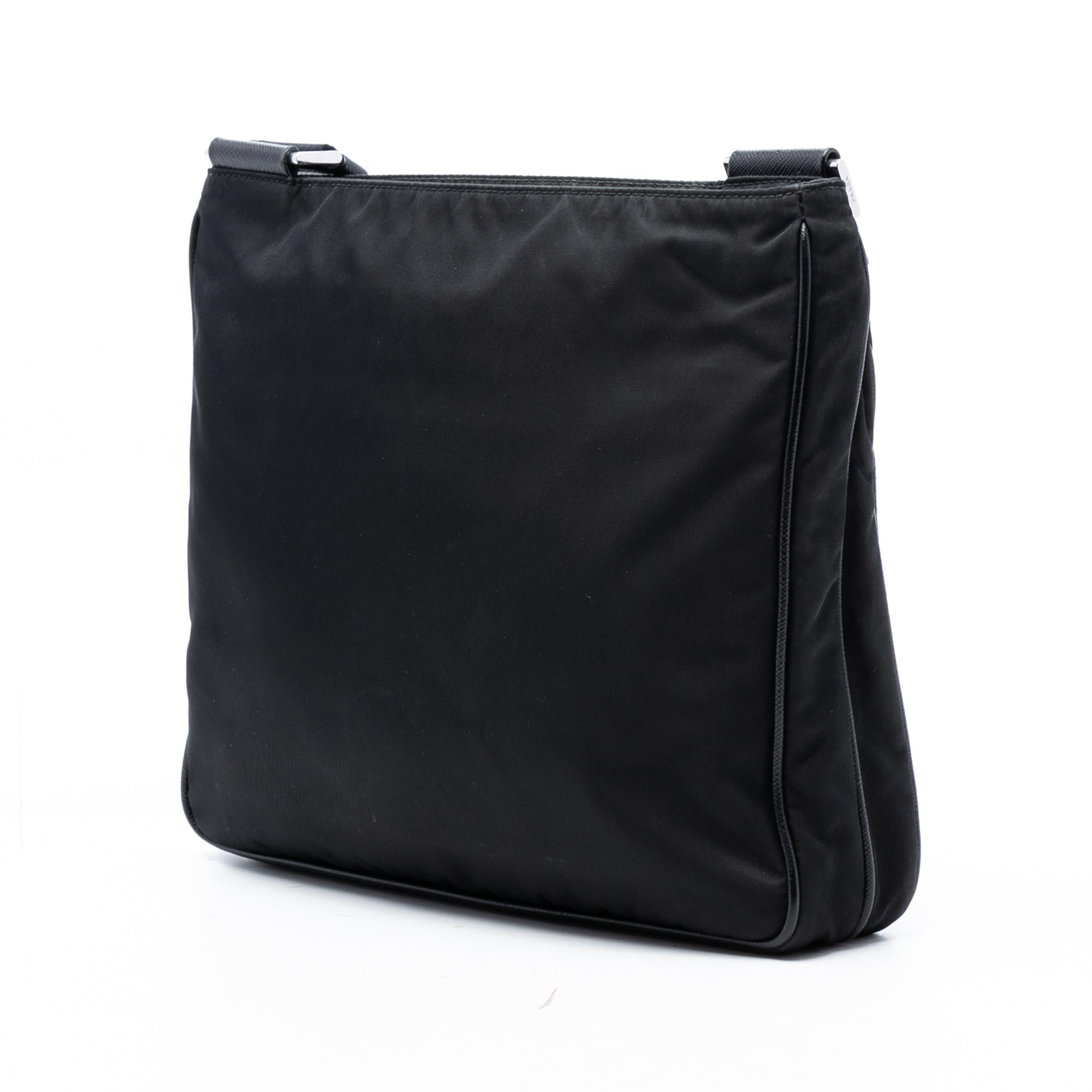 Prada Saffiano Trimmed Re Nylon Zip Top Crossbody