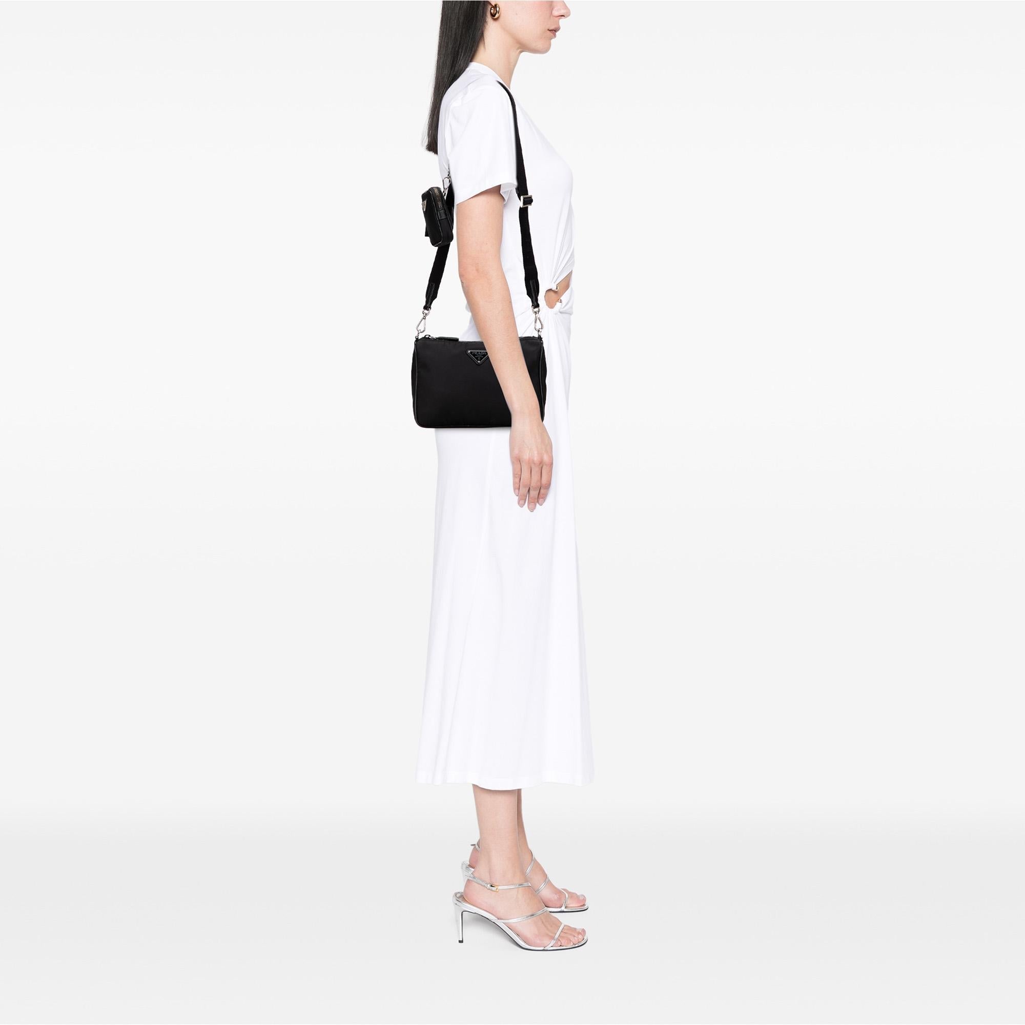 Prada Saffiano Trimmed Re Nylon Zip Top Crossbody