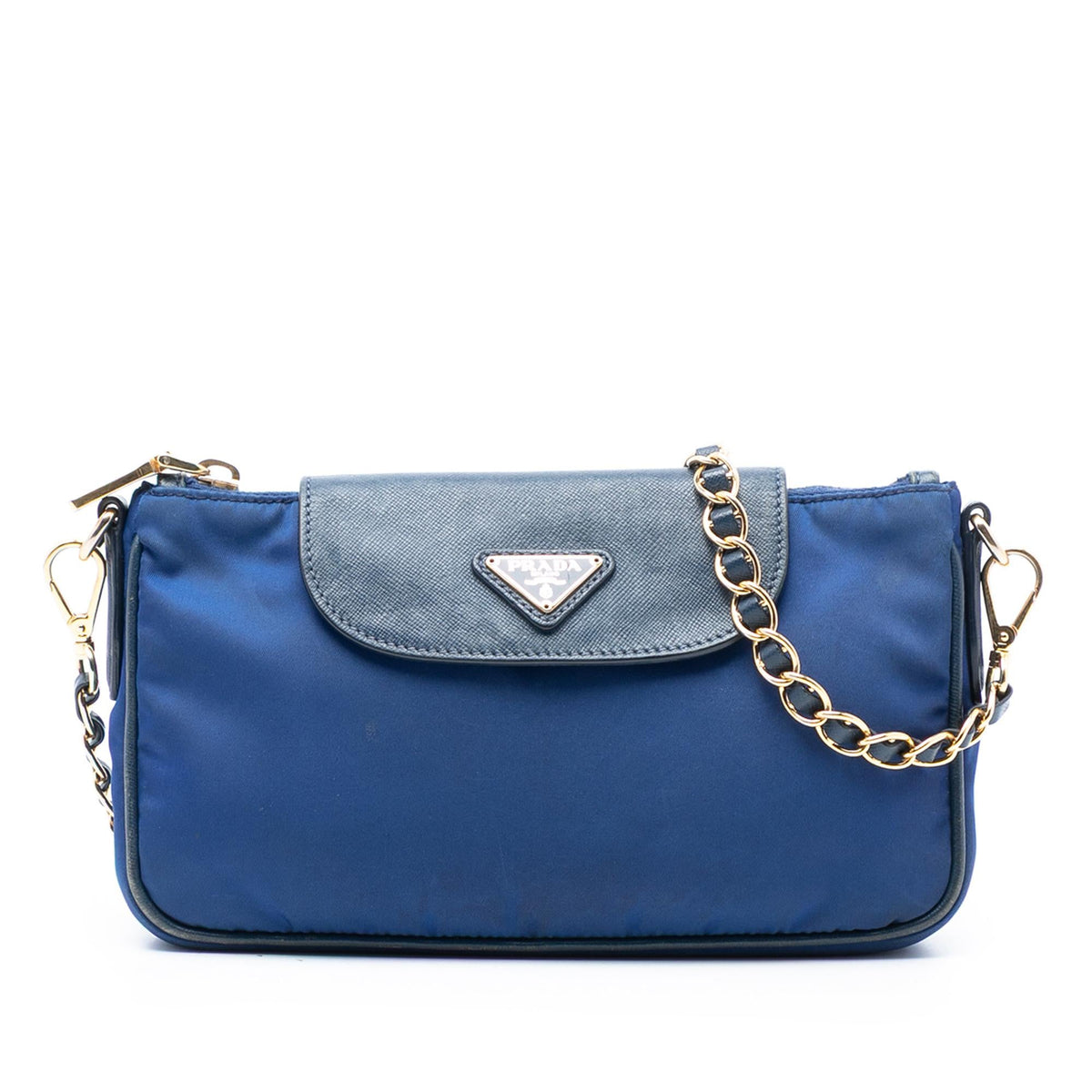 Prada Saffiano Trimmed Tessuto Chain Crossbody