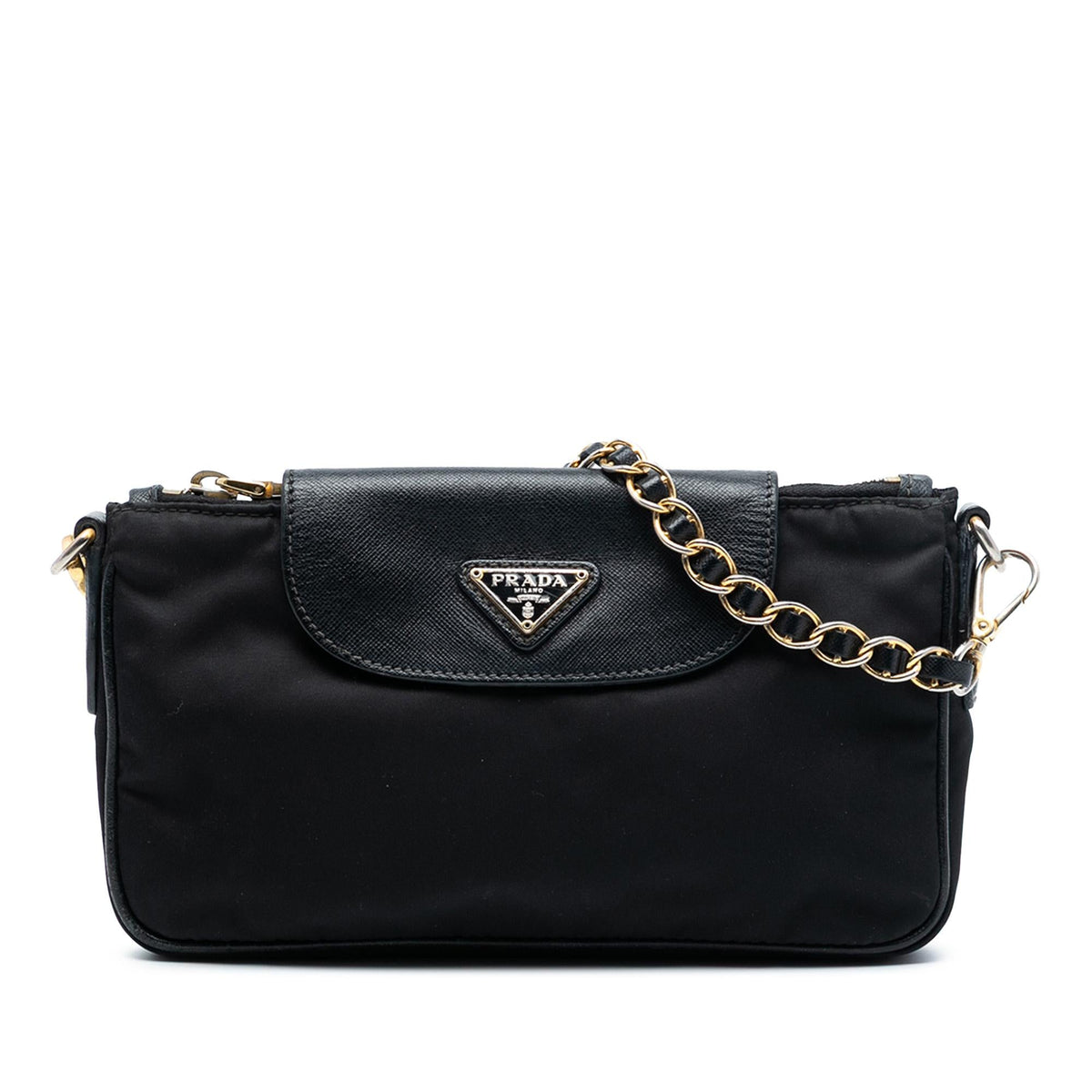Prada Saffiano Trimmed Tessuto Chain Crossbody