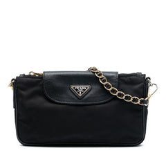 Prada Saffiano Trimmed Tessuto Chain Crossbody
