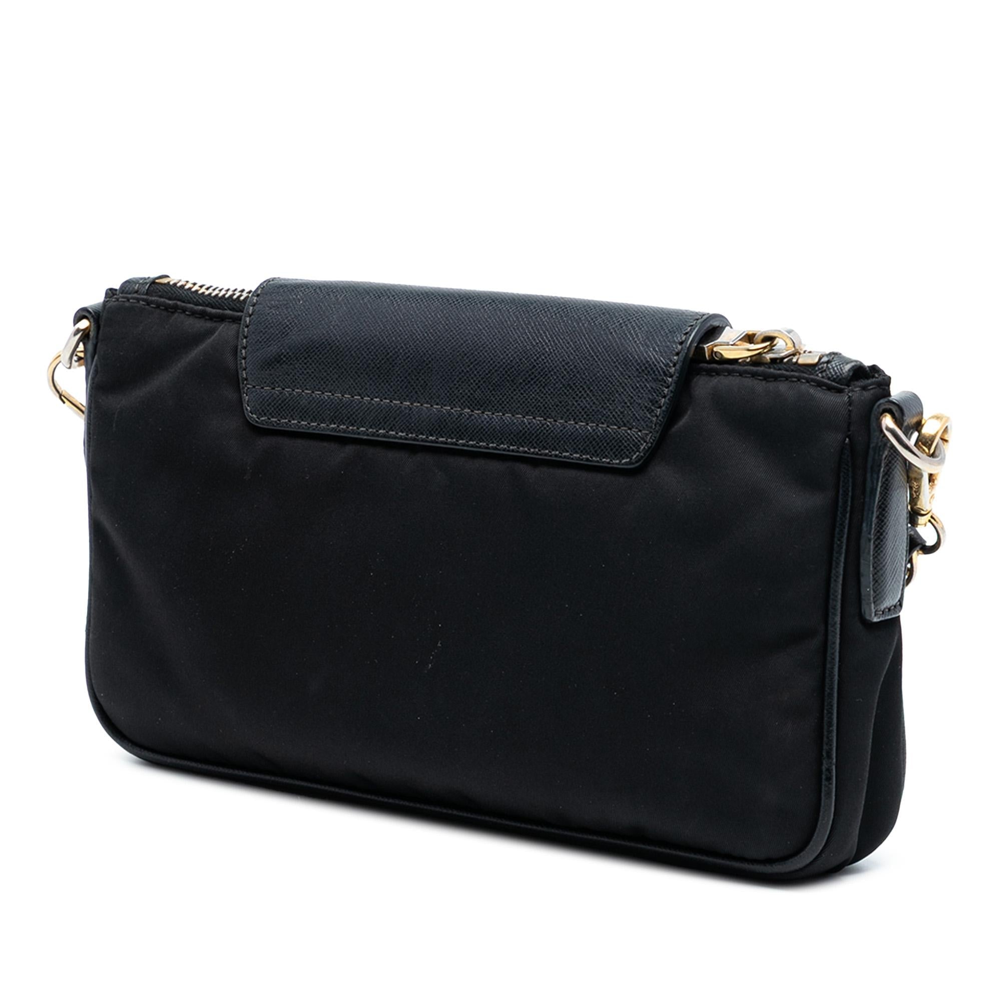 Prada Saffiano Trimmed Tessuto Chain Crossbody