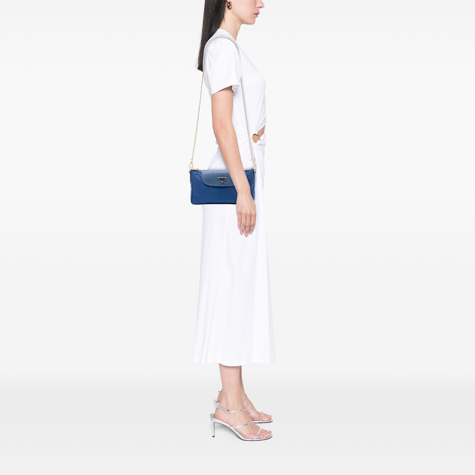 Prada Saffiano Trimmed Tessuto Chain Crossbody