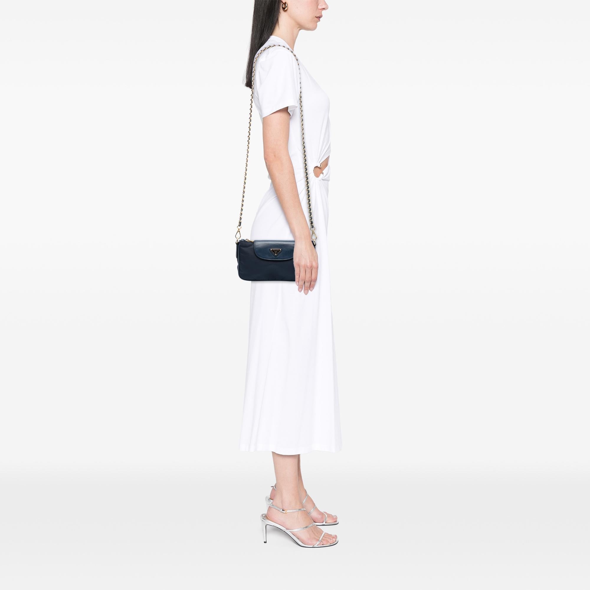 Prada Saffiano Trimmed Tessuto Chain Crossbody