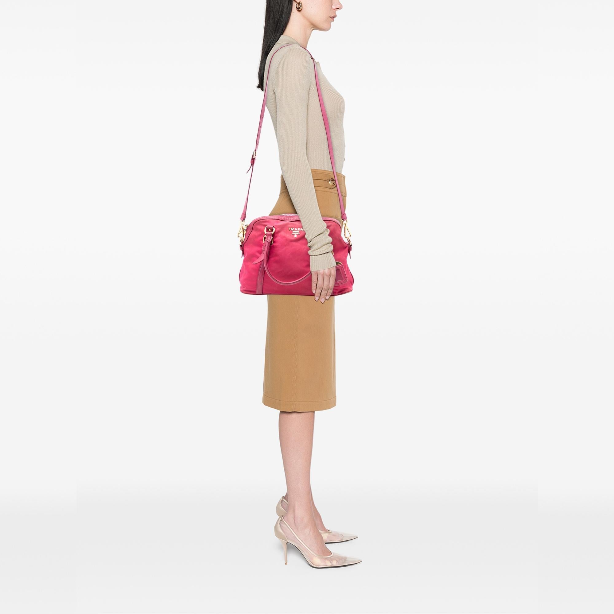 Prada Saffiano Trimmed Tessuto Dome Satchel