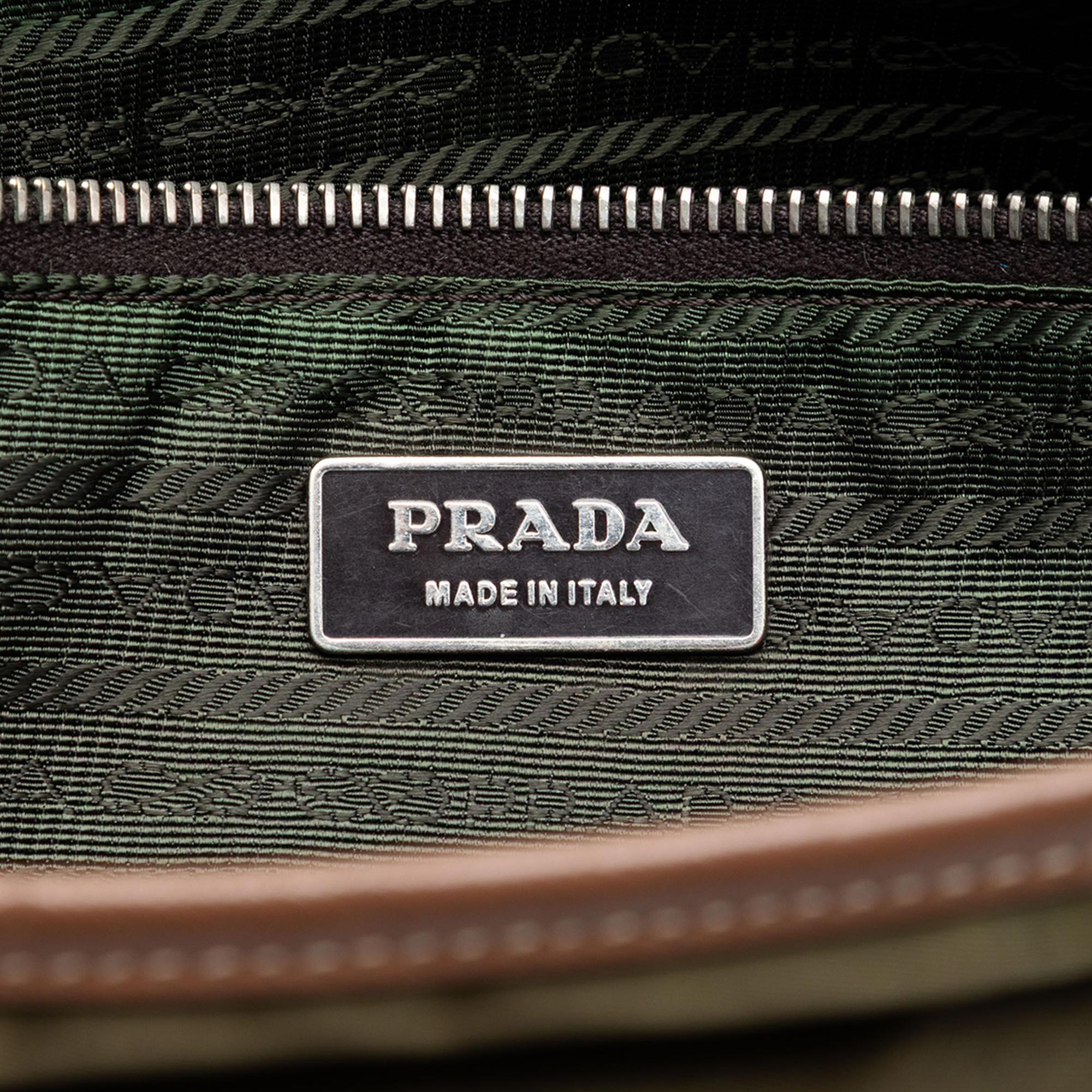 Prada Saffiano Trimmed Tessuto Double Buckle Messenger Bag