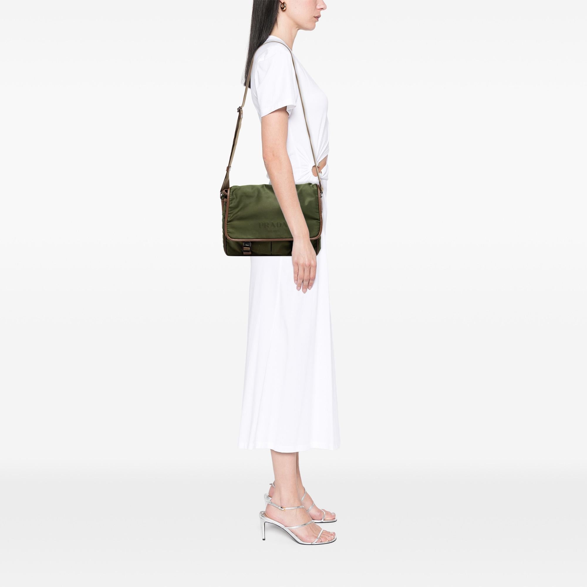 Prada Saffiano Trimmed Tessuto Double Buckle Messenger Bag