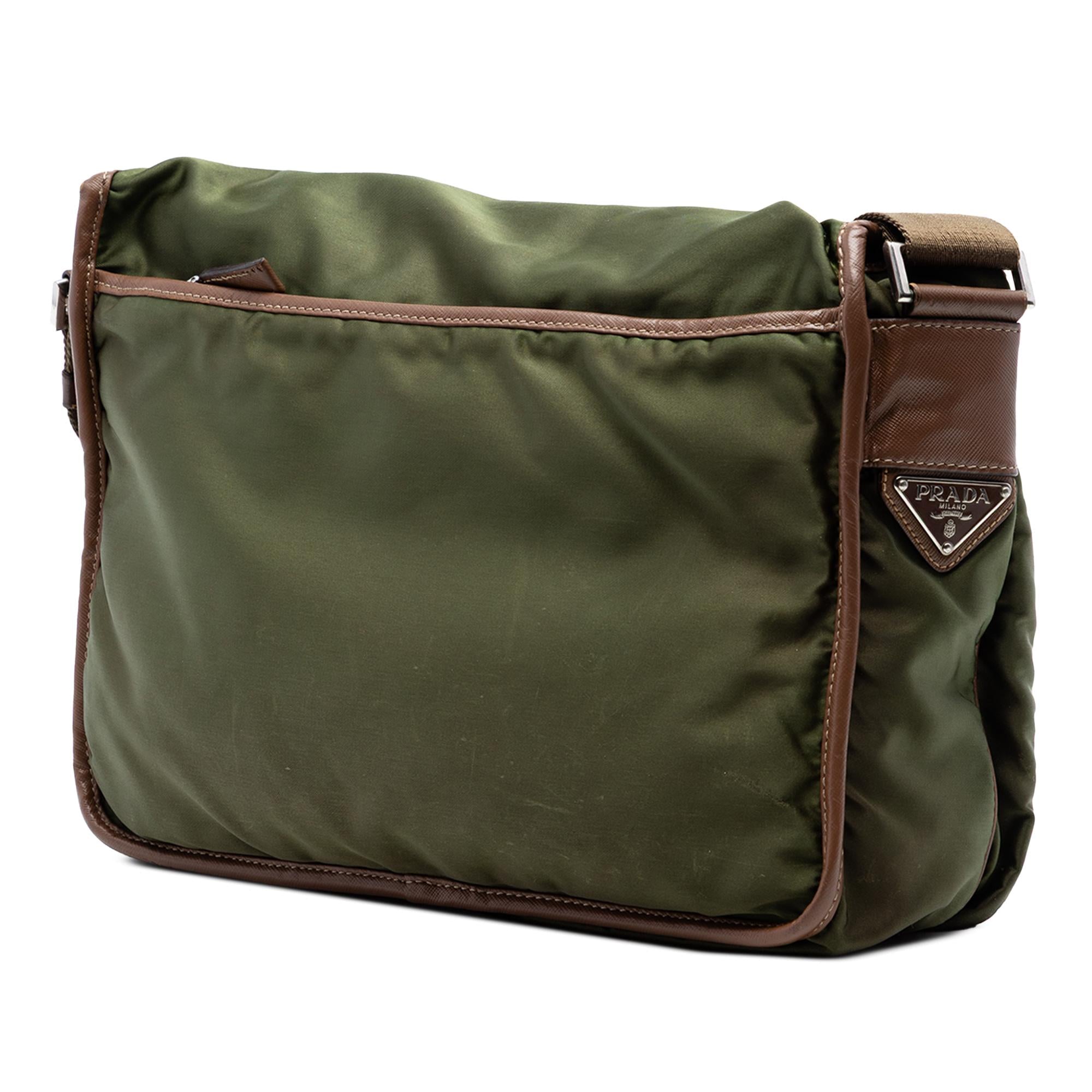 Prada Saffiano Trimmed Tessuto Double Buckle Messenger Bag