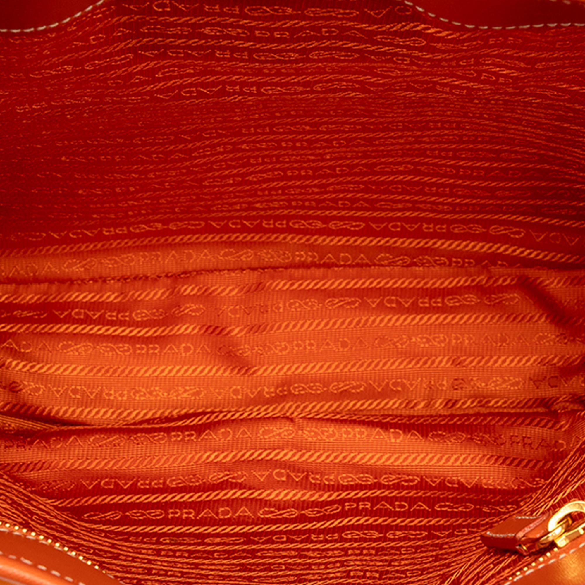 Prada Saffiano Trimmed Tessuto Logo Oro Satchel