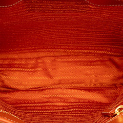 Prada Saffiano Trimmed Tessuto Logo Oro Satchel
