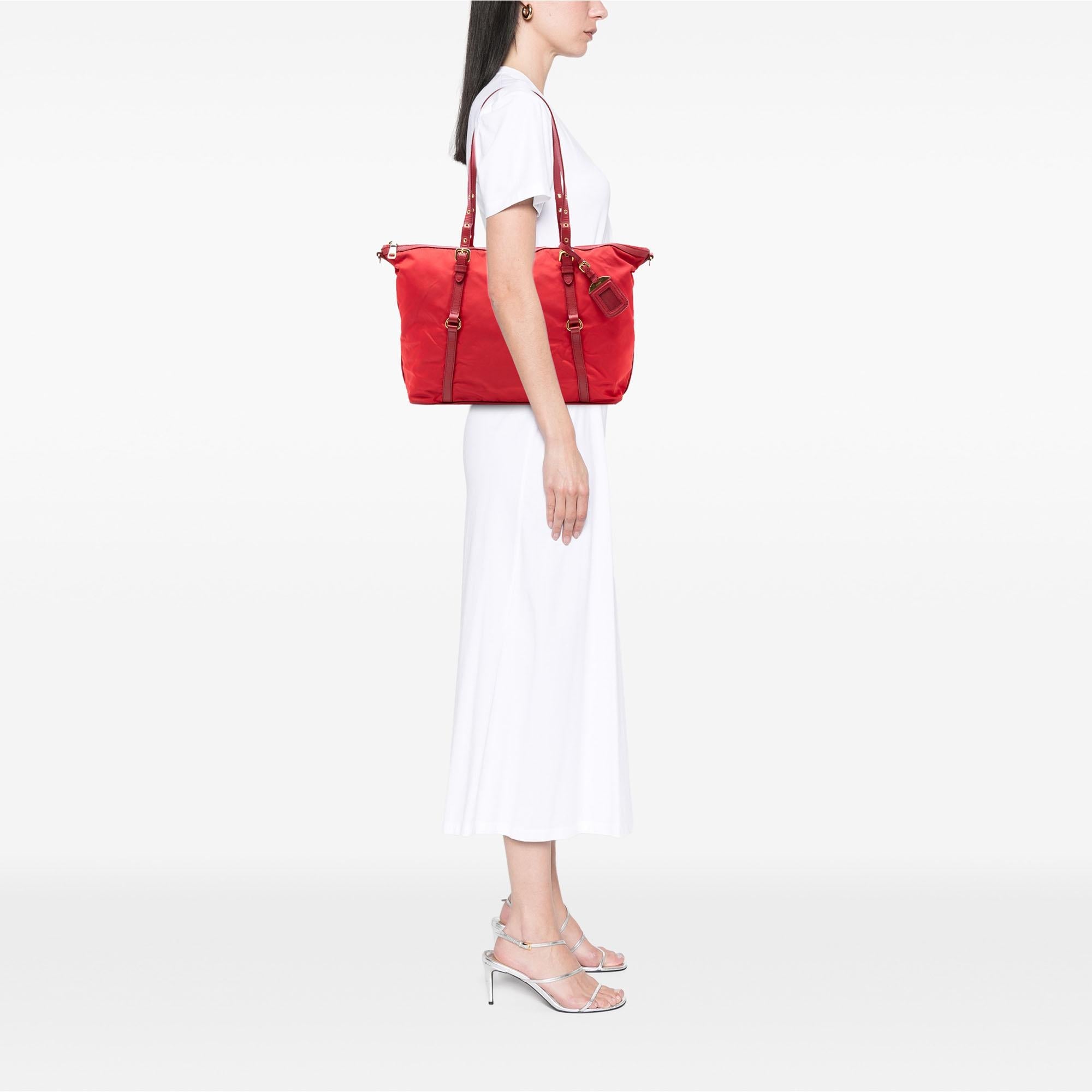 Prada Saffiano Trimmed Tessuto Zip Top Convertible Tote