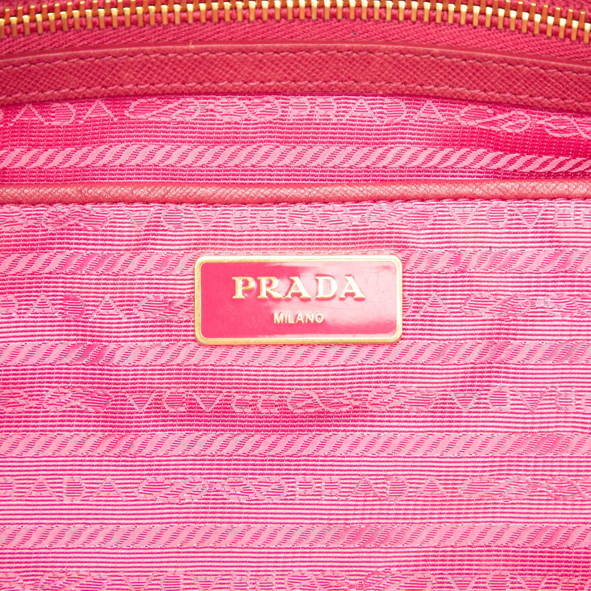 Prada Saffiano Trimmed Tessuto Zip Top Convertible Tote