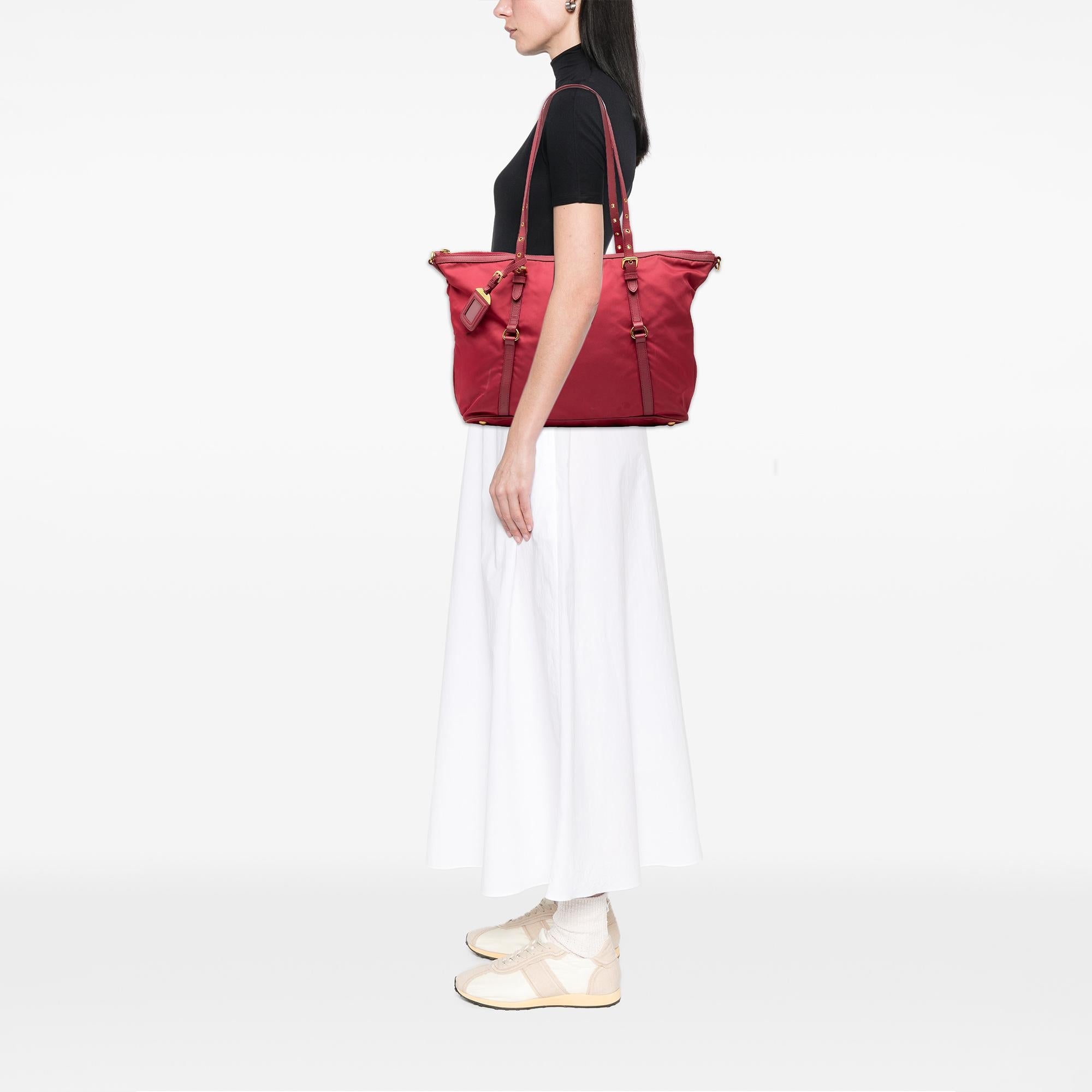 Prada Saffiano Trimmed Tessuto Zip Top Convertible Tote