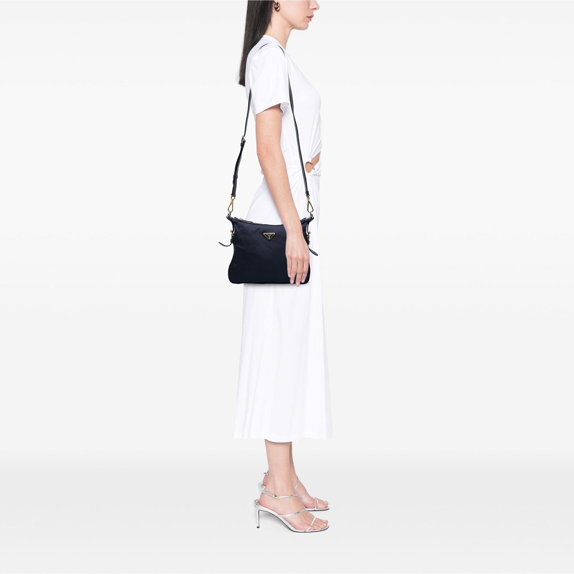 Prada Saffiano Trimmed Tessuto Zip Top Crossbody