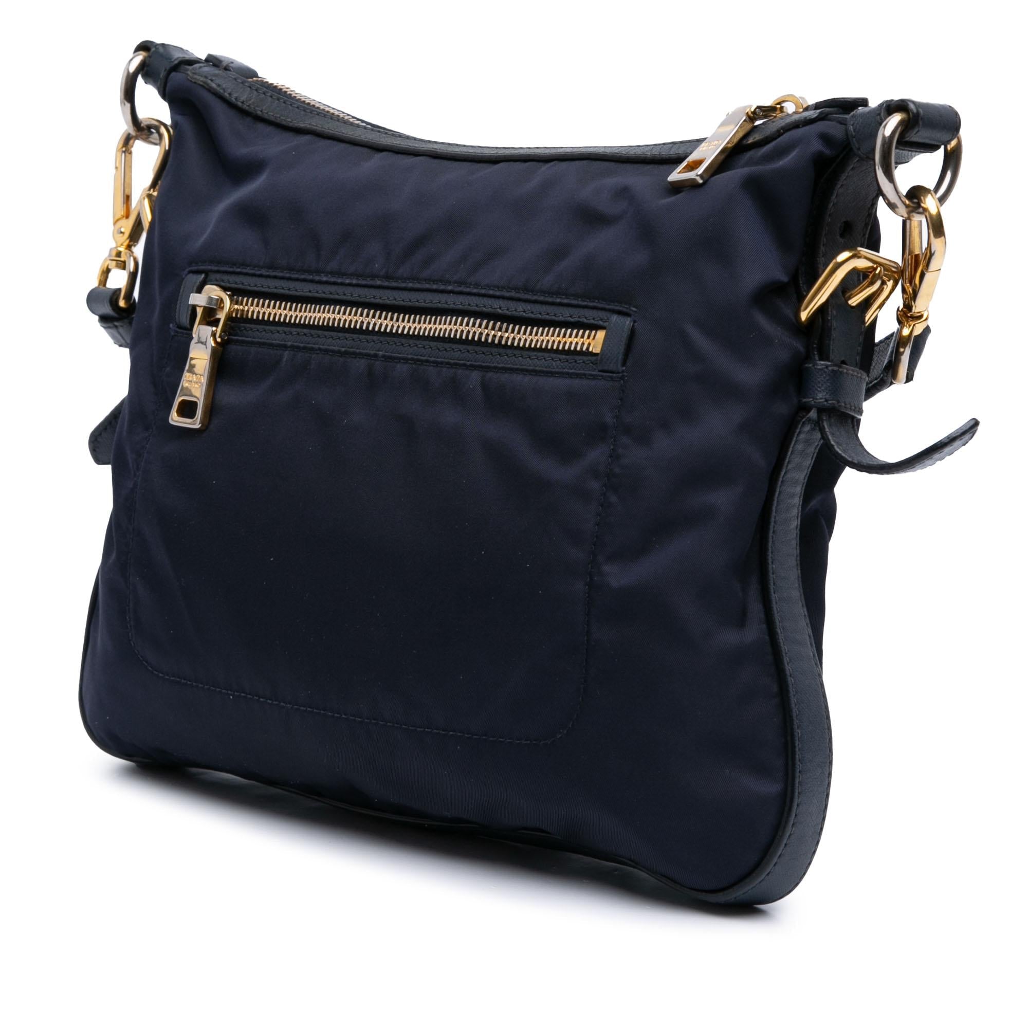 Prada Saffiano Trimmed Tessuto Zip Top Crossbody