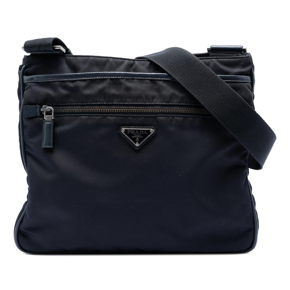 Prada Saffiano Trimmed Tessuto Zip Top Crossbody