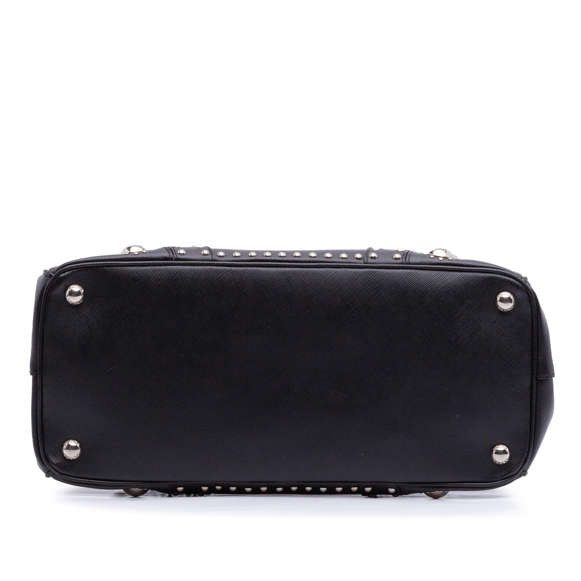 Prada Saffiano Turnlock Double Zip Studded Tote