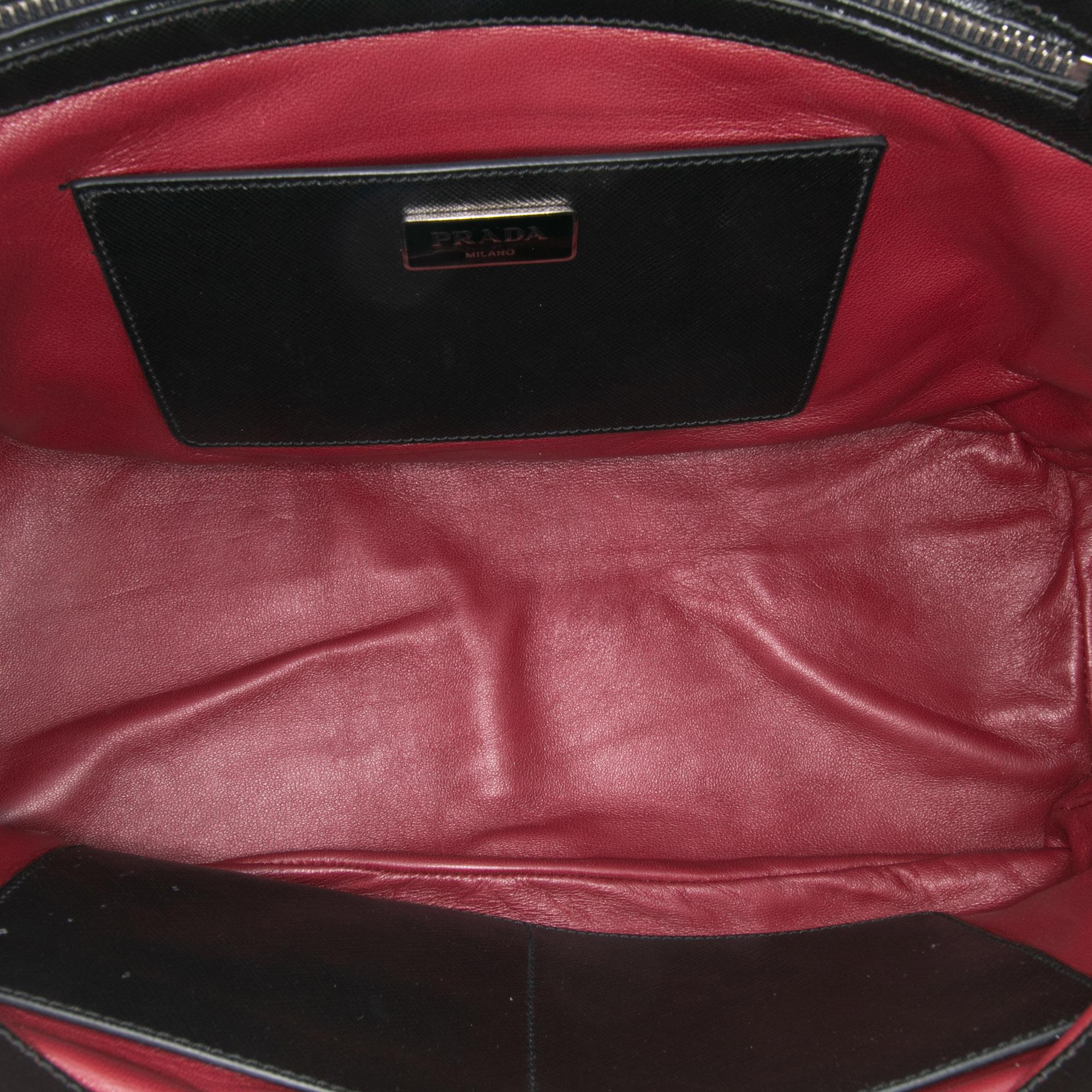 Prada Saffiano Turnlock Double Zip Studded Tote