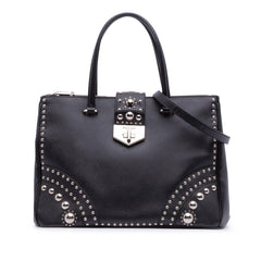 Prada Saffiano Turnlock Double Zip Studded Tote