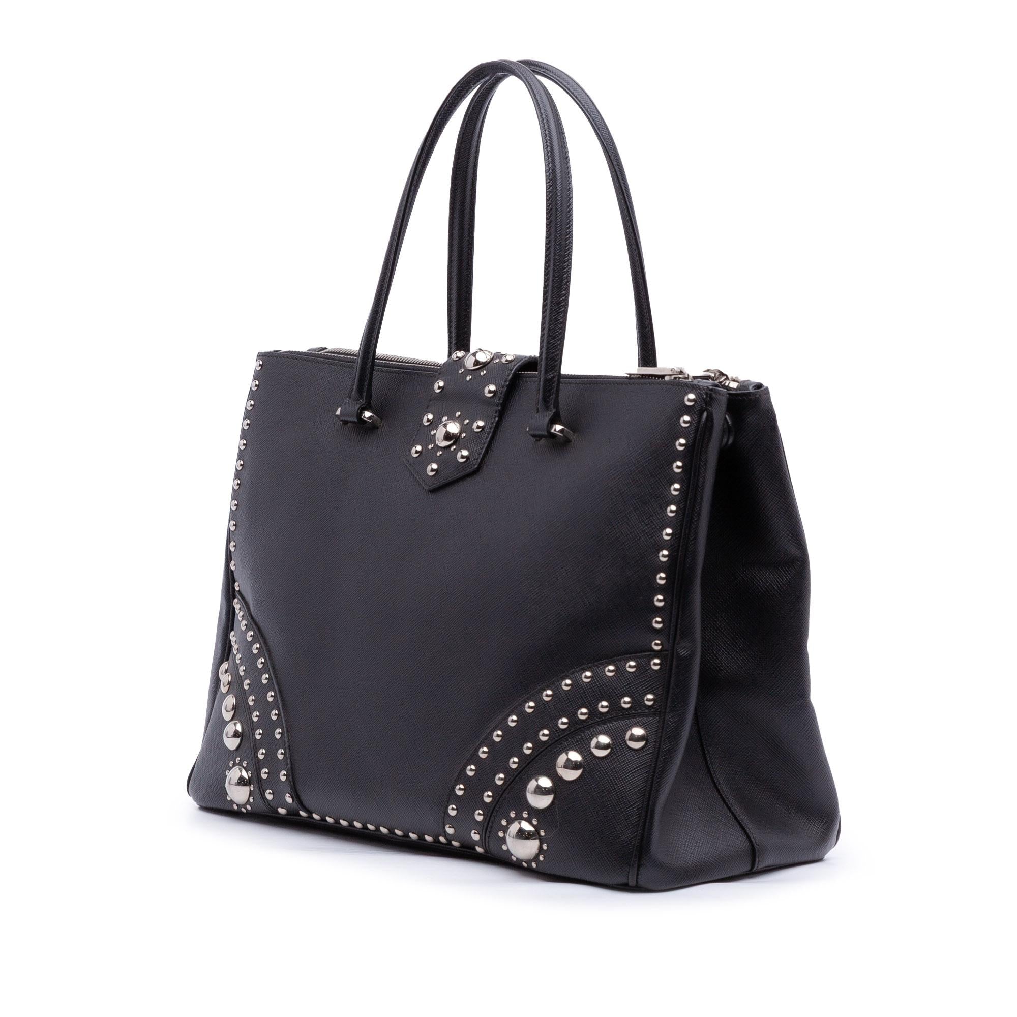 Prada Saffiano Turnlock Double Zip Studded Tote