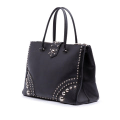 Prada Saffiano Turnlock Double Zip Studded Tote